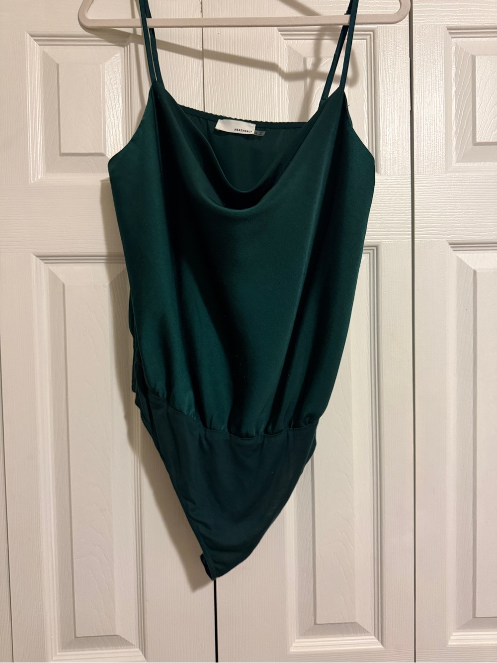 Satin Cowl Neck Bodysuit in Deep Teal